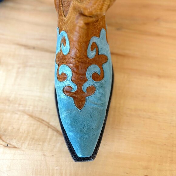 Lane boots Shoes - Lane Leather Cowboy Boots Size 8 Turquoise & Tan